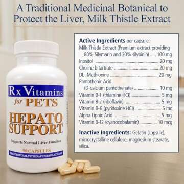 Rx Vitamins Hepato Support for Dogs & Cats - Milk Thistle Supplement for Pets - 100mg Milk Thistle for Healthy Liver Function - Silymarin Capsules for Pets - 90 ct.