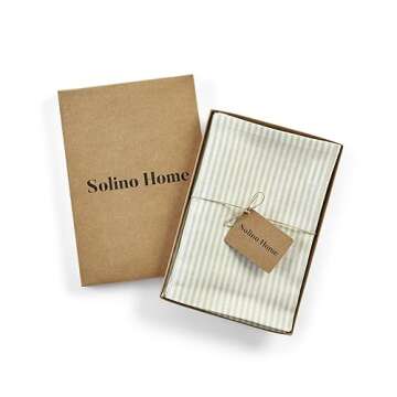 Solino Home Stripe Linen Napkins Set of 4 – 100% Pure Linen Sage and White Cloth Napkins 20 x 20 Inch – Farmhouse Washable Fabric Dinner Napkins for Spring – Narrow Stripe