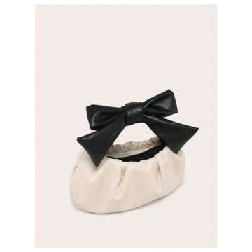 Verdusa Women's Ruched Hobo Handbag Cute Bow Clutch Purse Small Leather Top Handle Bags Apricot One-Size