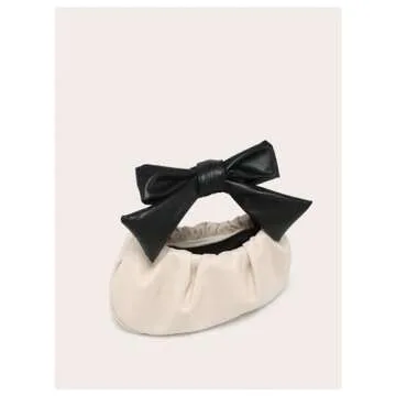 Verdusa Women's Ruched Hobo Handbag Cute Bow Clutch Purse Small Leather Top Handle Bags Apricot One-Size