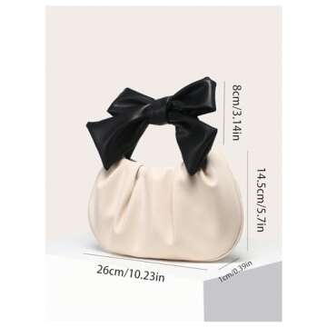 Verdusa Women's Ruched Hobo Handbag Cute Bow Clutch Purse Small Leather Top Handle Bags Apricot One-Size