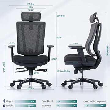 OdinLake Ergonomic Mesh - Seat Depth Adjustable Home Office Desk Chairs High Back with Lumbar Suppor...
