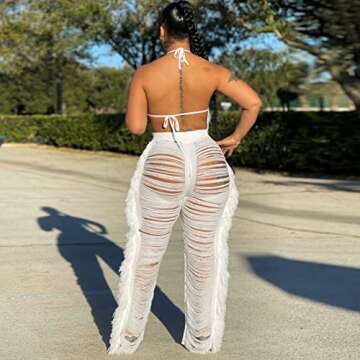 Ophestin Women's 2 Piece Halter Fringe Jumpsuit Set