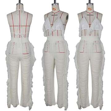 Ophestin Women's 2 Piece Halter Fringe Jumpsuit Set