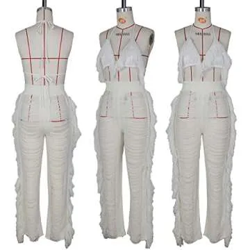 Ophestin Women's 2 Piece Halter Fringe Jumpsuit Set