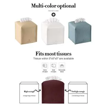 Tissue Box Cover, Jeethemy Square PU Leather Tissue Box Holder, Modern Tissue Case Facial Paper Organizer Dispenser，5X5X5'',Single Wine