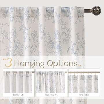 Blue Floral Curtains 108 inch Length Back Tab Farmhouser Living Room Light Filtering Curtains Blue P...