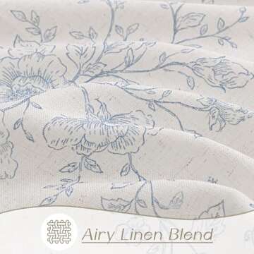 Blue Floral Curtains 108 inch Length Back Tab Farmhouser Living Room Light Filtering Curtains Blue Pattern Print on Cream White Linen Curtain Panel Minimalist Aesthetic Sketch Style Vintage Room Decor