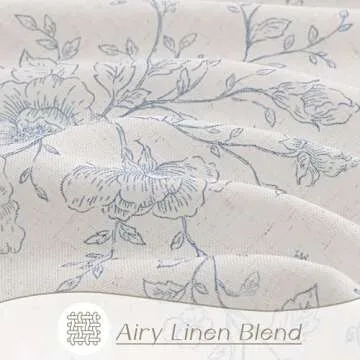 Blue Floral Curtains 108 inch Length Back Tab Farmhouser Living Room Light Filtering Curtains Blue Pattern Print on Cream White Linen Curtain Panel Minimalist Aesthetic Sketch Style Vintage Room Decor