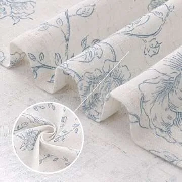 Blue Floral Curtains 108 inch Length Back Tab Farmhouser Living Room Light Filtering Curtains Blue Pattern Print on Cream White Linen Curtain Panel Minimalist Aesthetic Sketch Style Vintage Room Decor