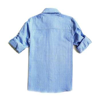 Bienzoe Boys Button Up Shirt: Kids Plaid Cowboy Western Casual Cotton Roll Up Tops LtBlue Size 7/8