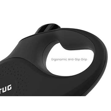 TUG Tiny 360° Tangle-Free Retractable Dog Leash with Anti-Slip Handle | 10 ft Nylon Tape | One-Handed Brake, Pause, Lock (Black/Grey)