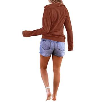 Floral Find Women's Long Sleeve Lapel Half Zip Up Sweatshirt Solid Stylish Loose Fit Casual Pullover Tops with Pocket (Brown, Medium)
