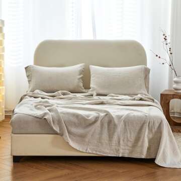 Simple&Opulence 100% Linen Hollow Hemstitch Sheet Set -4 Pieces European Flax Pure Washed Bed Sheets (1 Flat Sheet, 1 Fitted Sheet,2 Pillowcases) -Breathable and Soft (Hemstitch Linen, King)