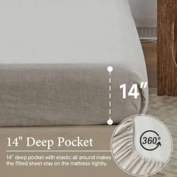 Simple&Opulence 100% Linen Hollow Hemstitch Sheet Set -4 Pieces European Flax Pure Washed Bed Sheets (1 Flat Sheet, 1 Fitted Sheet,2 Pillowcases) -Breathable and Soft (Hemstitch Linen, King)