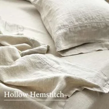 Simple&Opulence 100% Linen Hollow Hemstitch Sheet Set -4 Pieces European Flax Pure Washed Bed Sheets (1 Flat Sheet, 1 Fitted Sheet,2 Pillowcases) -Breathable and Soft (Hemstitch Linen, King)