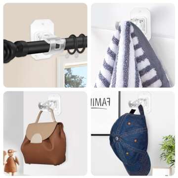 8PCS Upgraded No Drill Curtain Rod Brackets No Drilling Curtain Rod Holders Self Adhesive Curtain Rod Hooks Nail Free Adjustable Curtain Hangers Suitable for Poles of 0.78~1.57 Inch(Transparent)