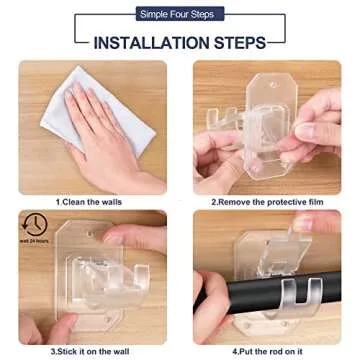 No Drill Curtain Rod Brackets, Easy Setup, 8PCS Transparent