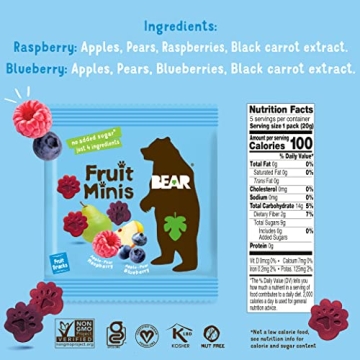 BEAR Real Fruit Snack Minis - Raspberry/Blueberry, Vegan