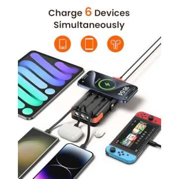 SOARAISE Solar Charger 25000mAh Wireless Portable Charger, 20W Fast Charging Power Bank with Built-in 3 Cables, PD QC 3.0 Phone Battery Pack with 4 Solar Panels & Flashlights for Camping