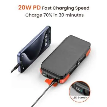 SOARAISE Solar Charger 25000mAh Wireless Portable Charger, 20W Fast Charging Power Bank with Built-in 3 Cables, PD QC 3.0 Phone Battery Pack with 4 Solar Panels & Flashlights for Camping