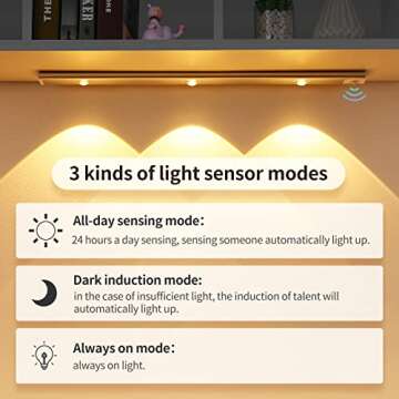 XPESUVC Under Cabinet Lights LED Motion Sensor Light Indoor, USB Rechargeable Closet Light, 3 Light Modes Stepless Dimming Hill Light, 6500K Night Light for Closet Cabinet Kitchen (15.74in/2 Packs)