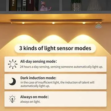 XPESUVC Under Cabinet Lights LED Motion Sensor Light Indoor, USB Rechargeable Closet Light, 3 Light Modes Stepless Dimming Hill Light, 6500K Night Light for Closet Cabinet Kitchen (15.74in/2 Packs)