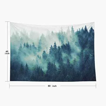 EMMTEEY Forest Tapestry Green Nature Tapestry 80X60 Inches Durable Scenic Mountain Foggy Fir Pine Misty Forest Tapestries Perfect Wall Art for Bedroom,Living Room and Outdoor Use