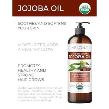 velona Jojoba Oil USDA Certified Organic - 16 fl oz (With Pump) | 100% Pure and Natural | Golden, Unrefined, Cold Pressed, Hexane Free