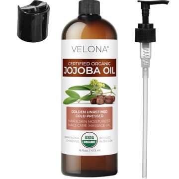 velona Jojoba Oil USDA Certified Organic - 16 fl oz (With Pump) | 100% Pure and Natural | Golden, Unrefined, Cold Pressed, Hexane Free