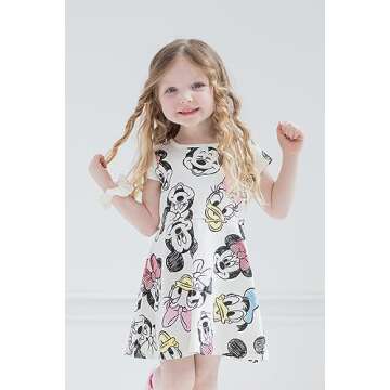 Disney Mickey Mouse Minnie Mouse Donald Duck Little Girls Skater Dress and Scrunchie