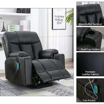 Bonzy Home 26" Extra Wide Lift Recliner Chair with Heat and Massage, Faux Leather Power Lift Chair Massage Chair for Adults Elderly, Upholstered Recliner Chairs with 2 Cup Holders, Side Pocket