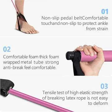 Greymond Portable Pilates Bar Kit Yoga Pilates Stick Muscle Toning Bar with Resistance Band, Home Gym Pilates Yoga Exercise Bar with Foot Loop for Total Body Workout (Pink)