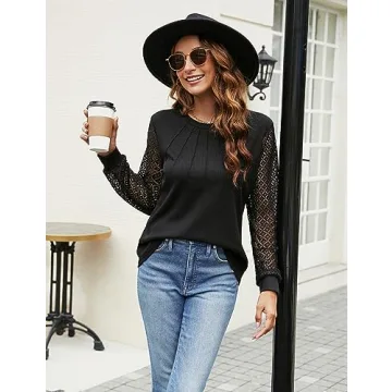 Blooming Jelly Waffle Knit Women’s Blouse in Black