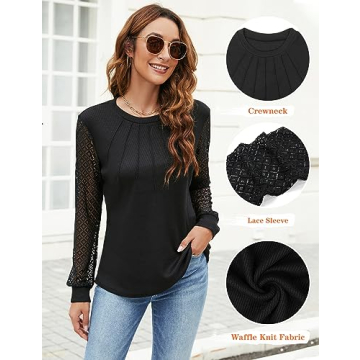 Blooming Jelly Waffle Knit Women’s Blouse in Black