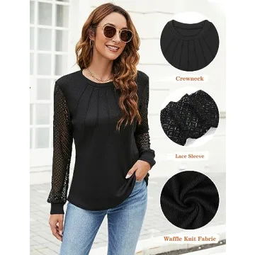 Blooming Jelly Waffle Knit Women’s Blouse in Black