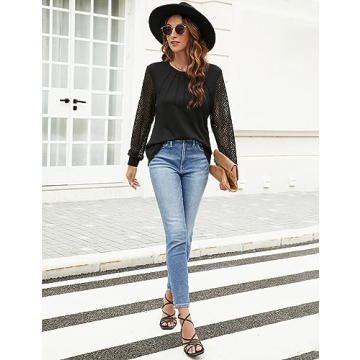 Blooming Jelly Waffle Knit Women’s Blouse in Black