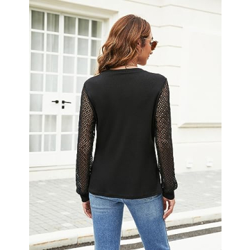 Blooming Jelly Waffle Knit Women’s Blouse in Black