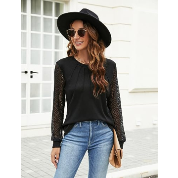 Blooming Jelly Waffle Knit Women’s Blouse in Black