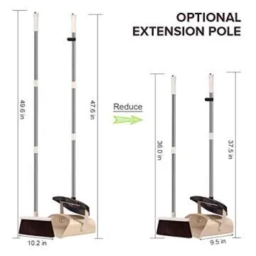 Mosuch Broom and Dustpan Set Extendable Long Handle Brooms Upright Standing Dustpans Lightweight Stainless Self-Clean Soft Broom Combo for Home Indoor Kitchen Lobby Office Living Room