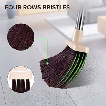 Mosuch Broom and Dustpan Set Extendable Long Handle Brooms Upright Standing Dustpans Lightweight Stainless Self-Clean Soft Broom Combo for Home Indoor Kitchen Lobby Office Living Room