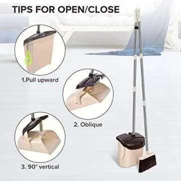 Mosuch Broom and Dustpan Set Extendable Long Handle Brooms Upright Standing Dustpans Lightweight Stainless Self-Clean Soft Broom Combo for Home Indoor Kitchen Lobby Office Living Room