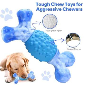 Rensh Tough Dog Toys for Aggressive Chewers, Almost Indestructible Dog Chew Toys for Medium Large Breed, Sturdy Aggressive Chew Dog Toys to Keep Them Busy, Dog Chew Bones Toy for Long Lasting (Blue)