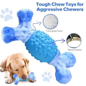Rensh Tough Dog Toys for Aggressive Chewers, Almost Indestructible Dog Chew Toys for Medium Large Breed, Sturdy Aggressive Chew Dog Toys to Keep Them Busy, Dog Chew Bones Toy for Long Lasting (Blue)