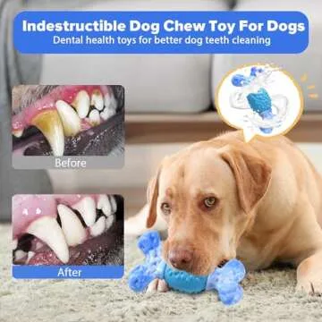 Rensh Tough Dog Toys for Aggressive Chewers, Almost Indestructible Dog Chew Toys for Medium Large Breed, Sturdy Aggressive Chew Dog Toys to Keep Them Busy, Dog Chew Bones Toy for Long Lasting (Blue)