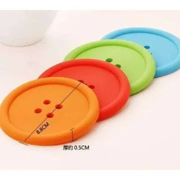 Colorful Silicone Button Coasters for Household Use