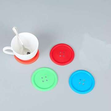 Colorful Silicone Button Coasters for Household Use