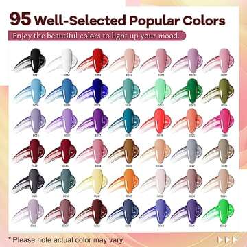 JODSONE 100 Bottles of Gel Nail Polish Kit with U V Led Light 95 Multiple Glossy Glitter Colors Mint Green Light Pink Nail Gel Base Coat Glossy and Matte Top Coat Gel Polish Kit