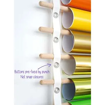 ZENXUS Vinyl Roll Holder, 25 Rolls, Craft Roll Storage and Organizer, Cotton Straps and Wood Dowels, with Door Hanging Hooks