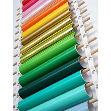 ZENXUS Vinyl Roll Holder, 25 Rolls, Craft Roll Storage and Organizer, Cotton Straps and Wood Dowels, with Door Hanging Hooks